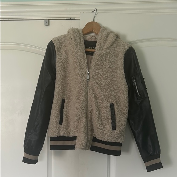 Madden Girl Jackets & Blazers - Beige and Black Varsity Jacket